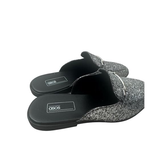 Asos Holiday Party Black Glitter Loafer Flats Womens 10 Snaffle Bit Slip Ons Fun - Picture 4 of 11